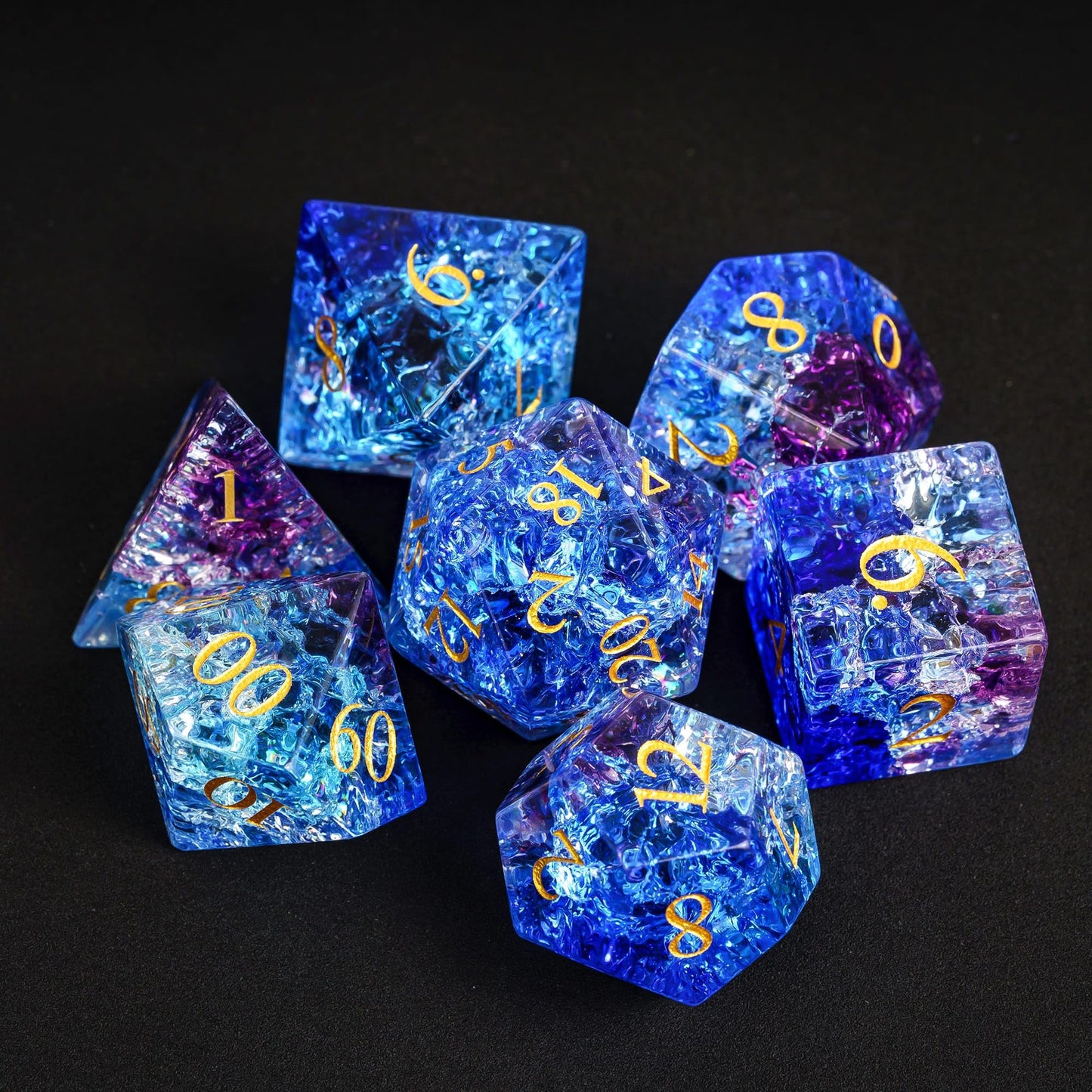 UDIXI Colored Glaze DND Dice Set, 7PCS Polyhedral Dice Set D&D with Gift Box for Dungeons and Dragon Tabletop Game (Blue and Pur