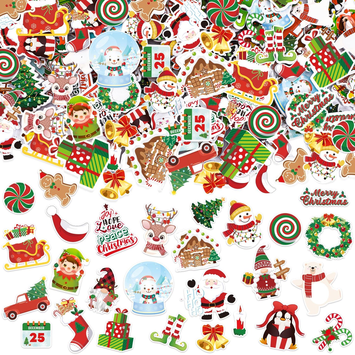 Julbear Christmas Foam Sticker, 300Pcs Winter Bulk Colorful Printing Self-Adhesive Campus Themed Foam Stickers For Kids Christma