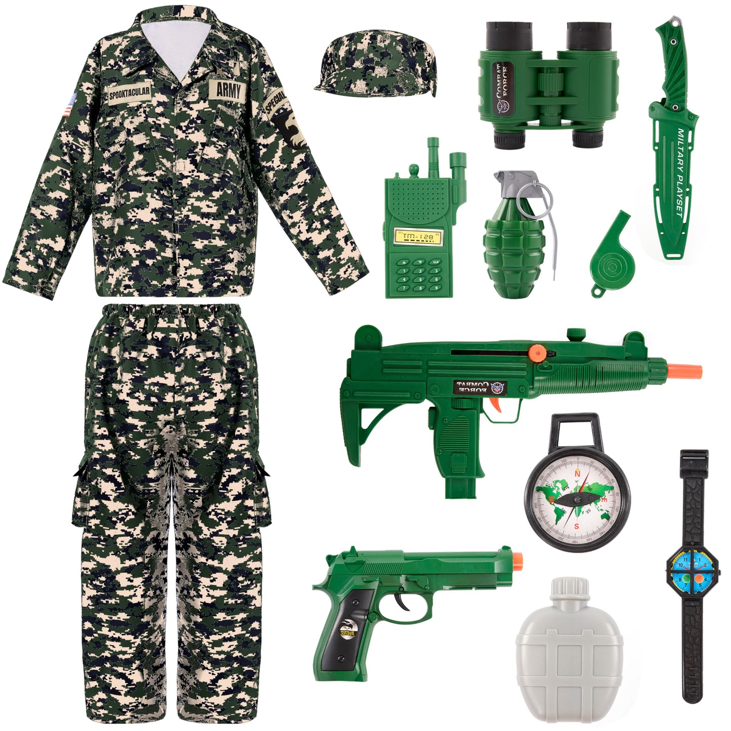 Spooktacular Creations Army Costume For Kids, Dark Green Camo Military Costume, Halloween Costumes For Boys Pretend Play Party (