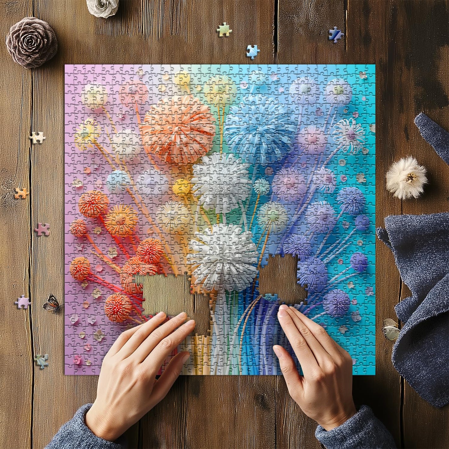 Flower Puzzles For Adults 1000 Pieces, Impossible Floral Puzzles, Colorful Rainbow Gradient Puzzle Hard,Challenging Spring Jigsaw Puzzles 1000 Pieces