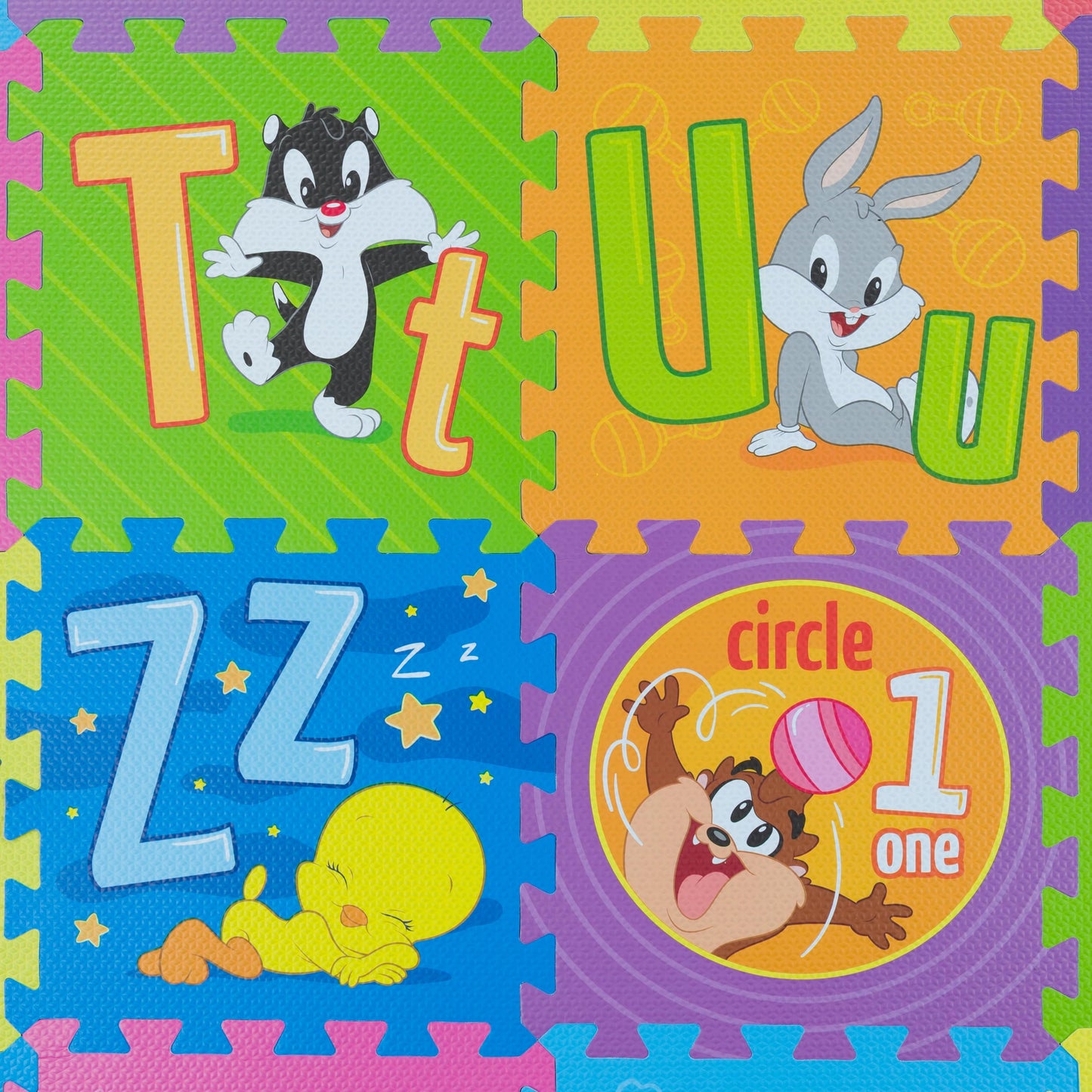 Looney Tunes ABC, Numbers & Shapes EVA Foam Puzzle Mat Non-Toxic Play Mat for Tummy Time, Kids Preschool & Nursery - 36 Tiles, 1
