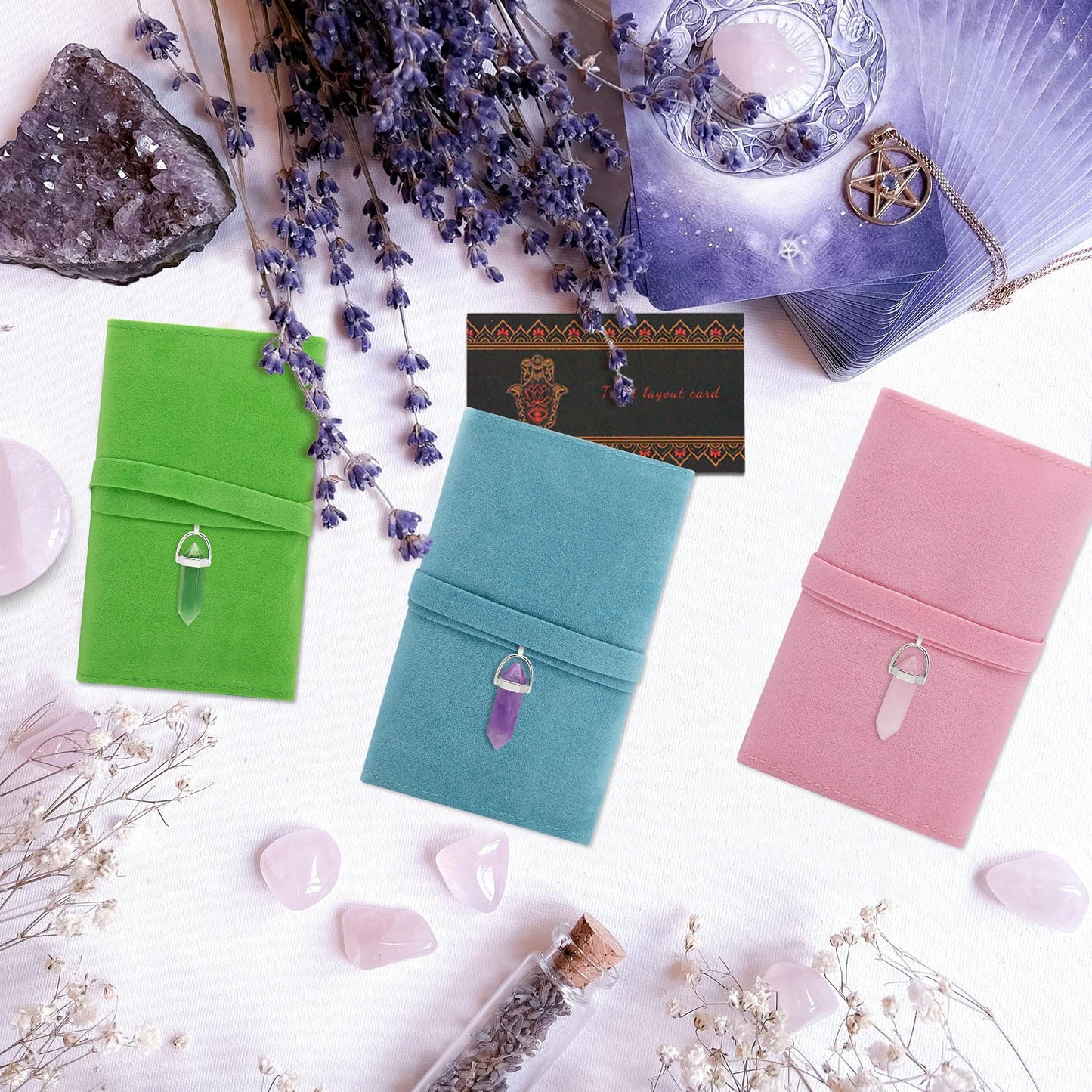 Knana 6Pcs Tarot Card Holder Velvet Tarot Card Bag With Pendulum Crystal Tarot Bags And Pouches Tarot Card Storage Tarot Accesso