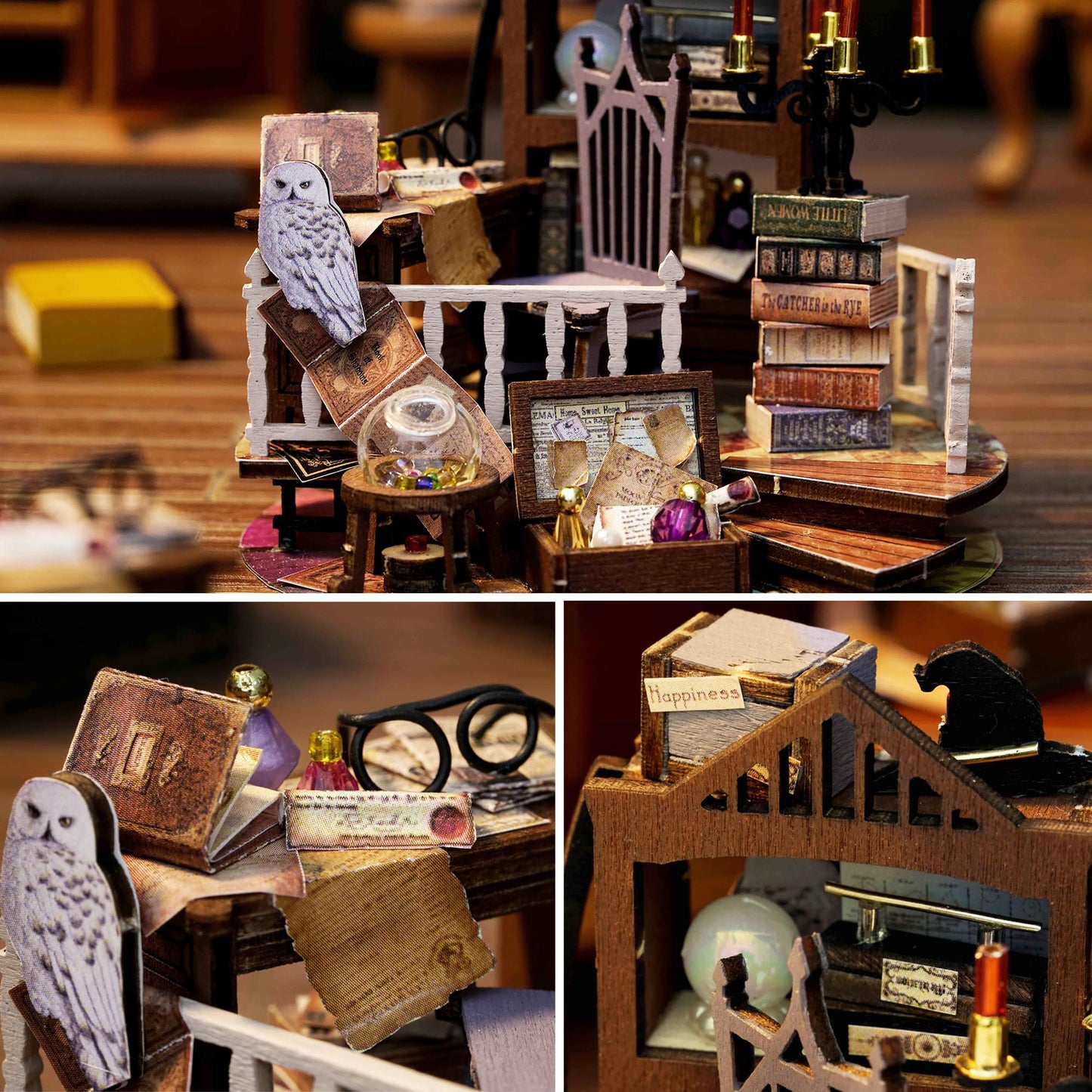 Spilay Dollhouse DIY Miniature Wooden Furniture Kit Mini Handmade Doll House Model with Dust Cover & LED 1:24 Scale Creative Woodcrafts Toys for mature-themed Friend Lover Birthday Gift B32