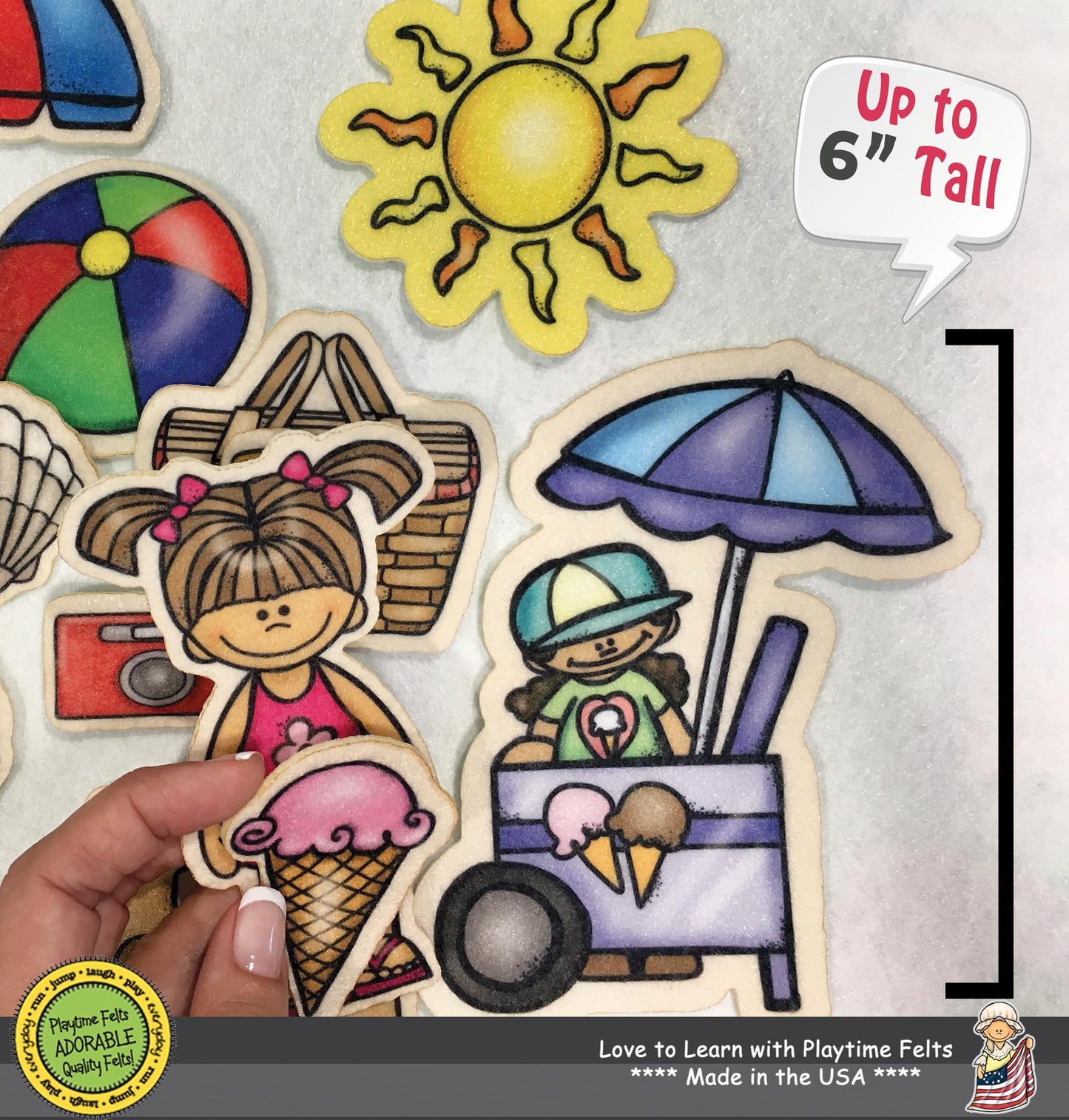 Summer Time Fun Felt Set | PRECUT & Ready to Play Felt Story Pieces for Flannel Board Teaching - Adorable Felt Characters by Pla