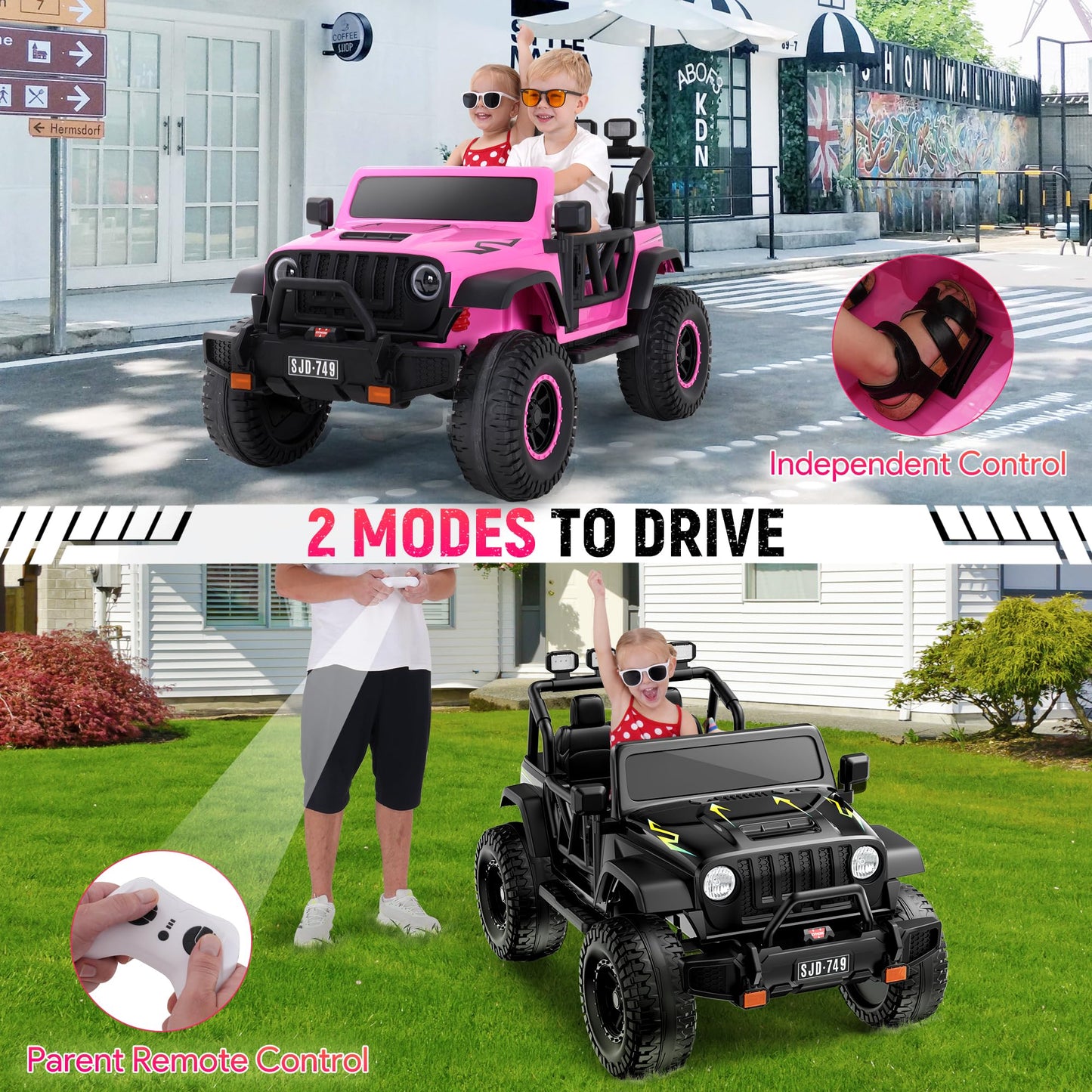 24V Ride on Truck Car 2 Seater Ride Kids Electric Car - 7Ah Large Battery Kids Electric Vehicles with Remote Control, 4WD 3 Spee