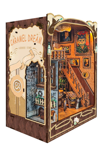 STRUCWOOD Book Nook Kit-DIY Dollhouse Kit Wooden Miniature Studio with Dust Cover Bookshelf Decor 3D Puzzle Book Nooks for Adult