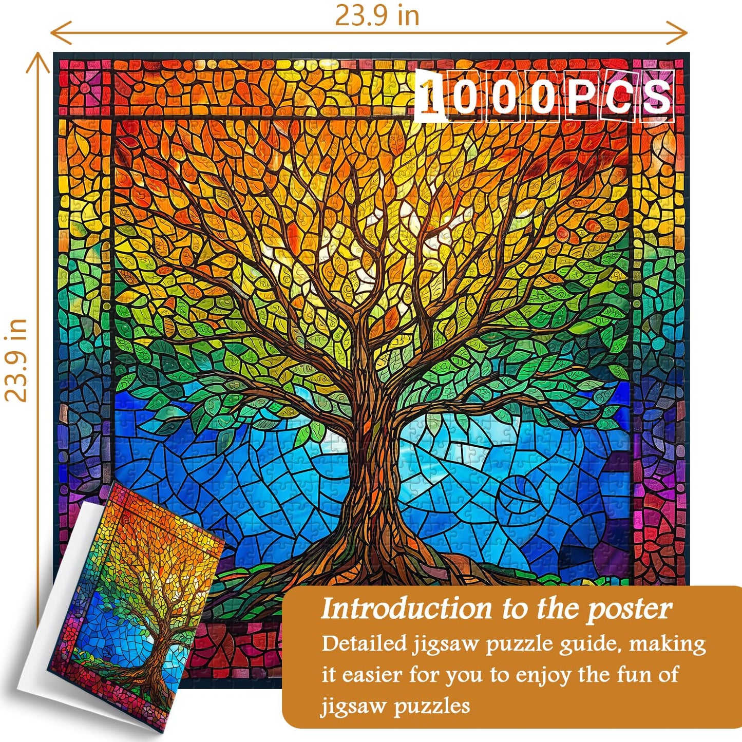 Pickforu Stained Glass Puzzles For Adults 1000 Pieces And Up, Mosaic Tree Of Life Puzzle Unique Rainbow Puzzles, Colorful Difficult Jigsaw Puzzles For Adults