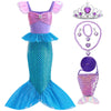 Aukidwld Little Girls Mermaid Costume Dress up Cosplay with bag accessories Halloween Christmas Birthday Gift 6-8Years