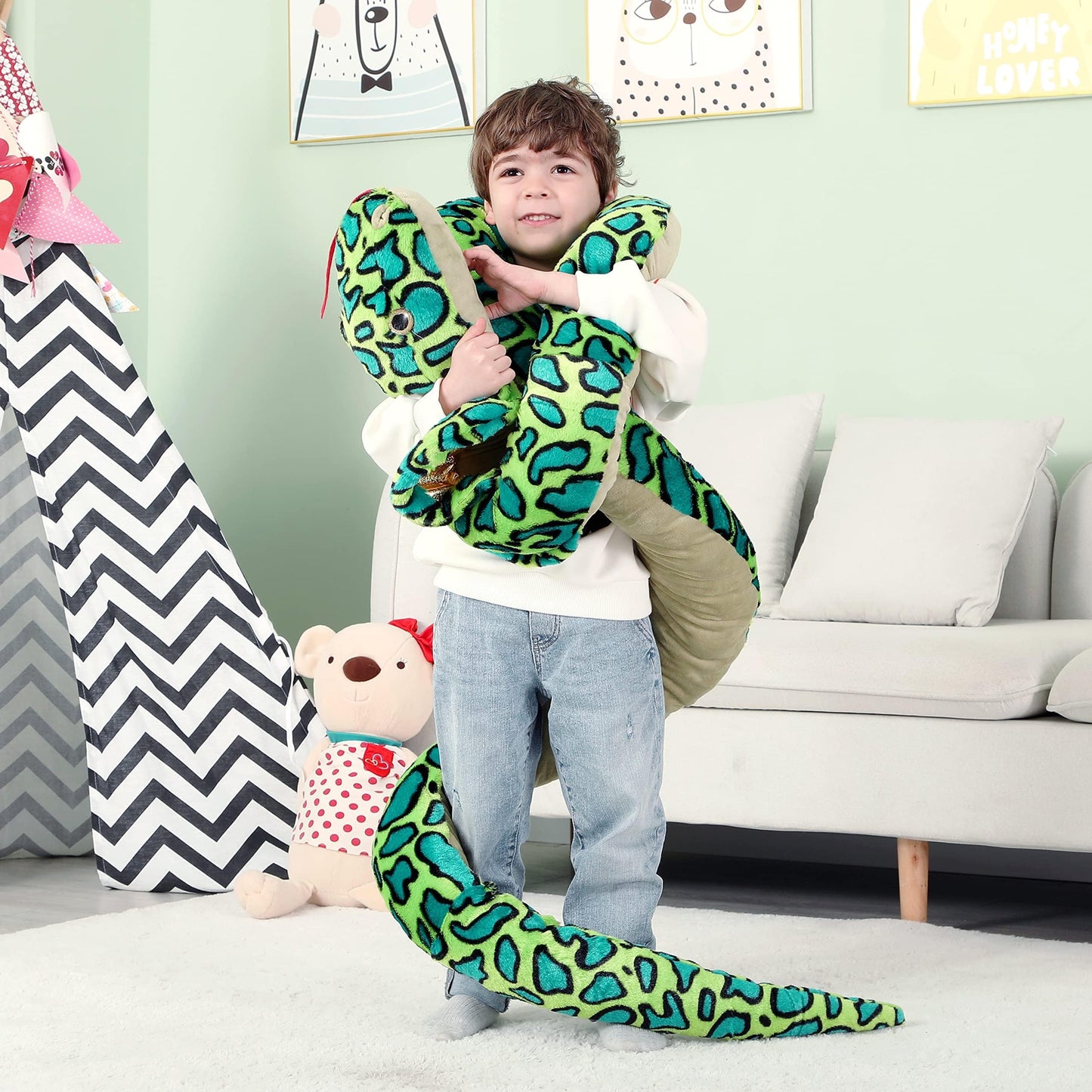 IKASA Giant Cobra Plush Toy, 106" Soft Snake Stuffed Animal, Fluffy Jumbo Size, Polyester Material, Perfect Gift for Kids