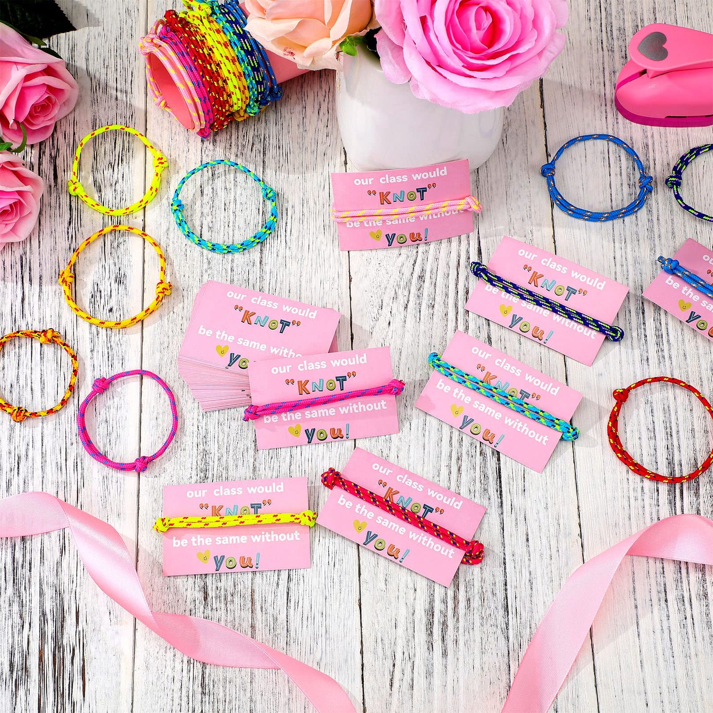 Junkin 60 Sets Valentine Knot Bracelets with Cards Our Class Will Knot Be The Same Without You Classroom Valentines Exchange Gif
