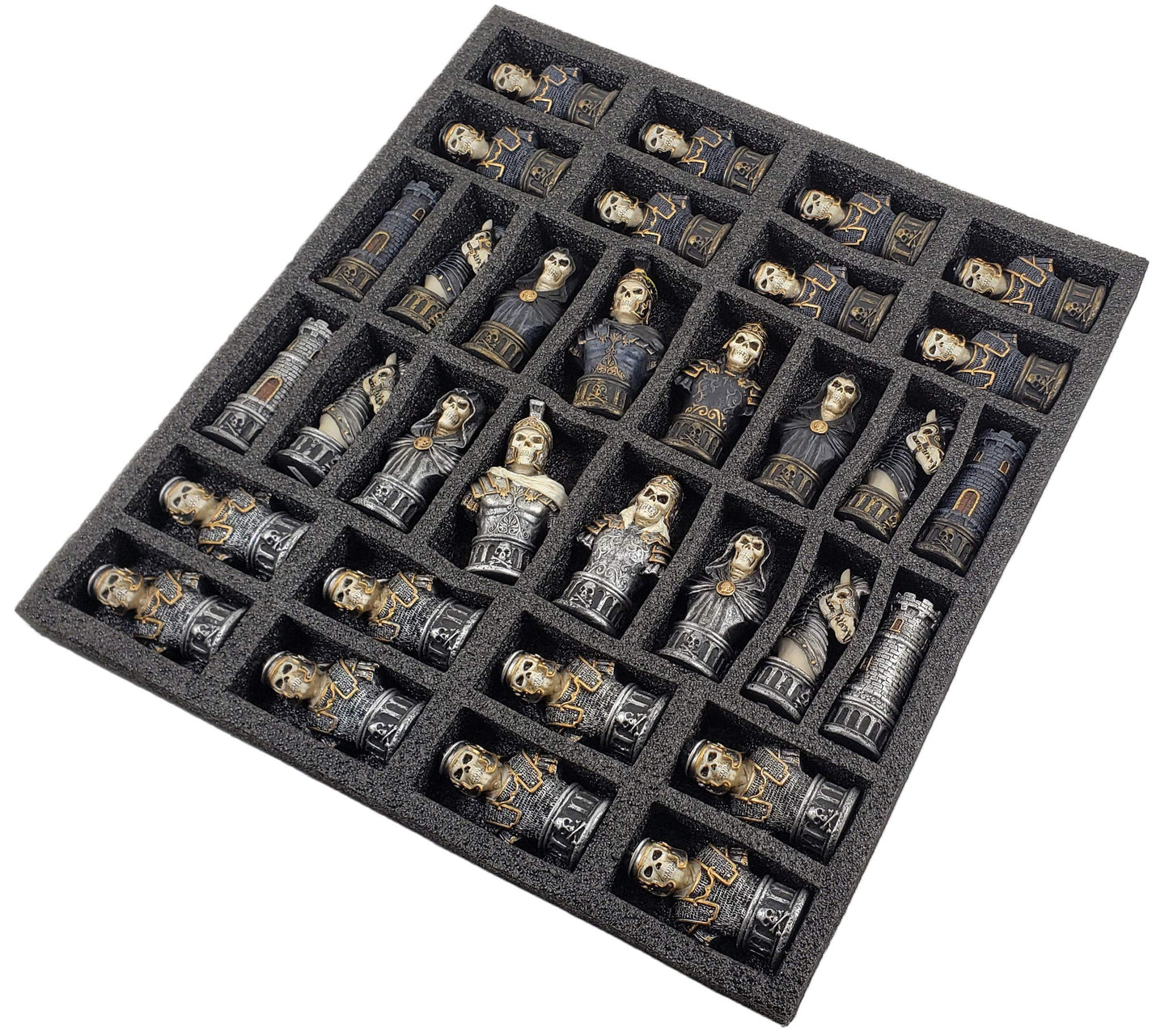 Hpl Medieval Times Skull Busts Gothic Fantasy Skeleton Chess Men Set - No Board