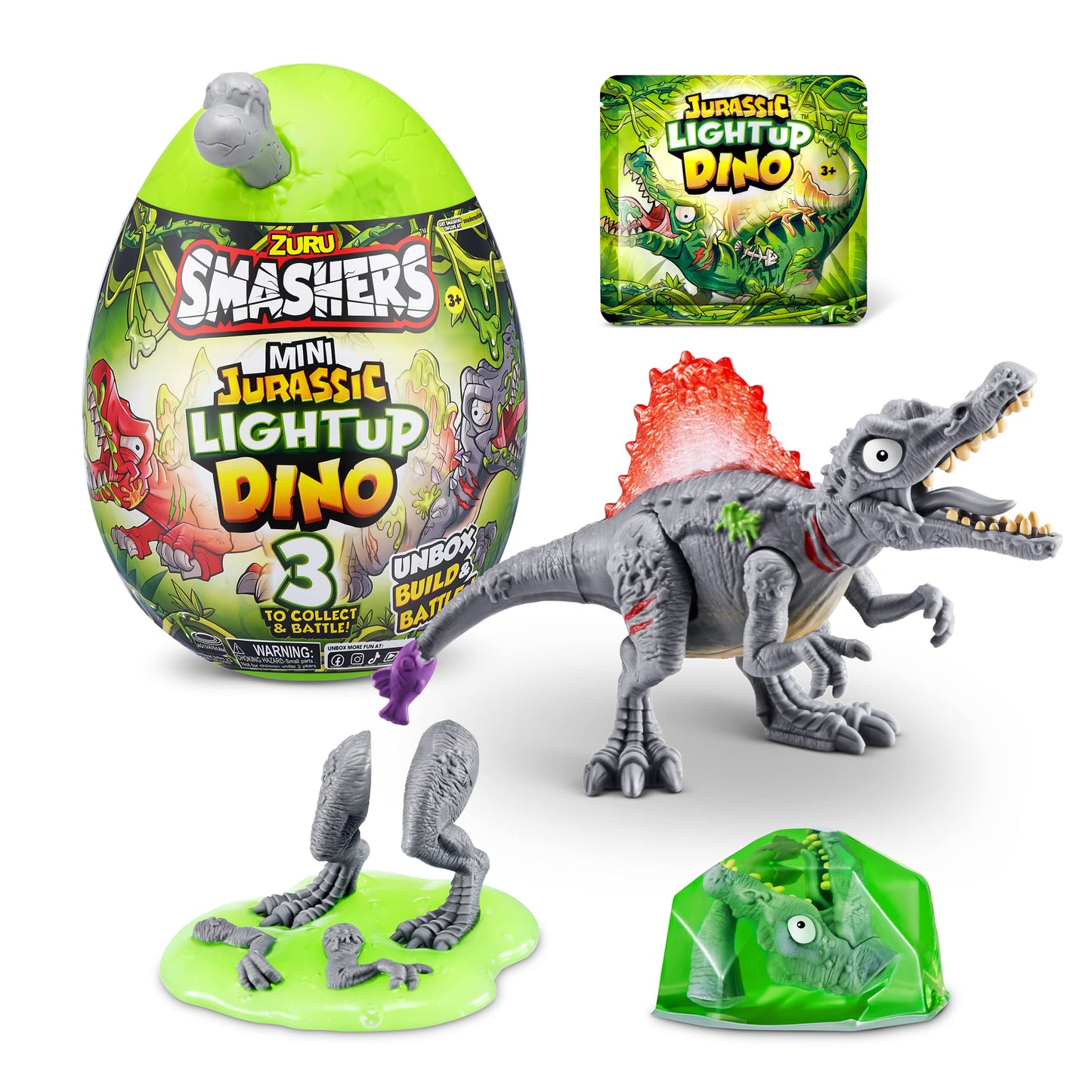 Smashers Mini Jurassic Light Up Dino Egg (Spinosaurus) By Zuru Collectible Egg, Volcano Slime, Fossil Toy, Dinosaur Toys, T-Rex Toy For Boys And Kids
