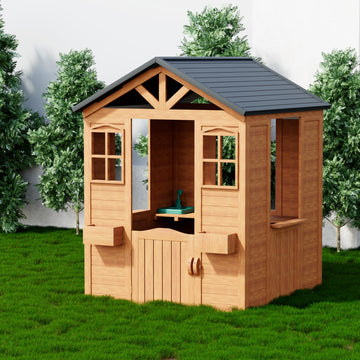 All Spruce Outdoor Kids Playhouse, Toddler Wooden Playhouse for Kids Ages 3-10, with Sink, Stove, Flower Pot Holders, Phone, Kit