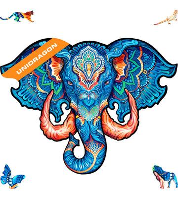 Unidragon Wooden Jigsaw Puzzles - Eternal Elephant, 194 Pcs, Medium 13'X10', Beautiful Gift Package, Unique Shape Best Gift For Adults And Kids