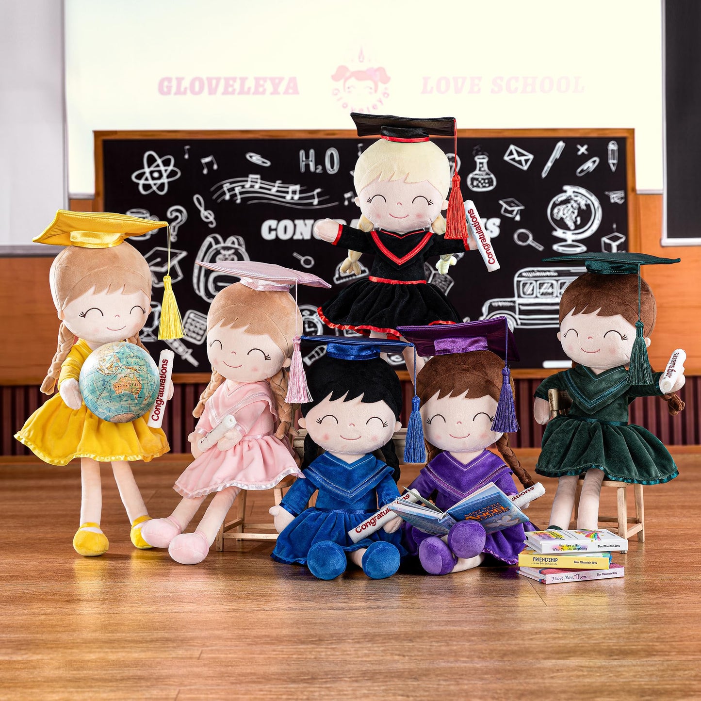 Gloveleya Baby Girl Gifts Graduation Plush Girls Dolls Congratulation Gift For Kindergarten Black 16 Inch