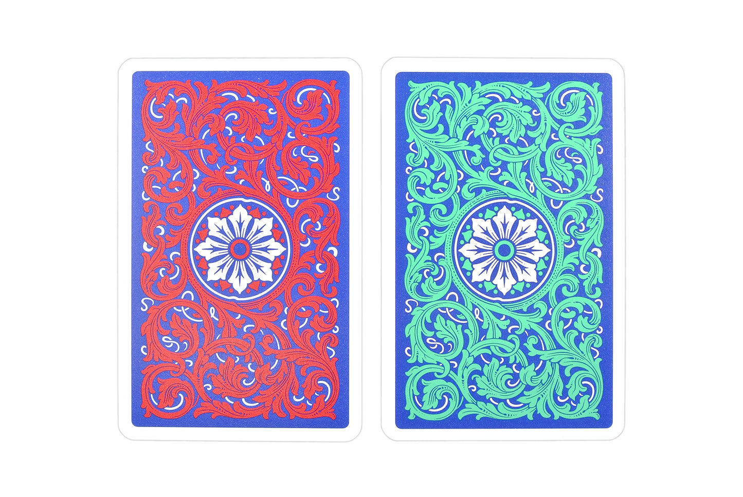 Copag 1546 Neoteric Design 100% Plastic Playing Cards, Bridge Size (Narrow) Green/Red Double Deck Set (Jumbo Index)