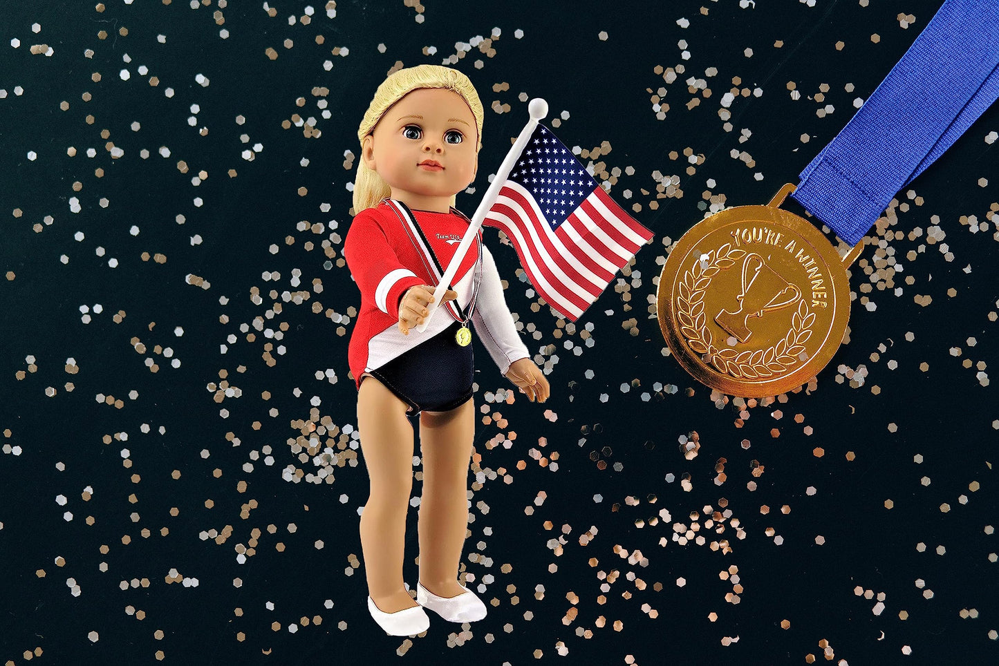 American Fashion World 18-inch Doll Gymnastic Outfit Set - 5 Piece Premium Quality Fabric Apparel, Trendy Design, Model BC11