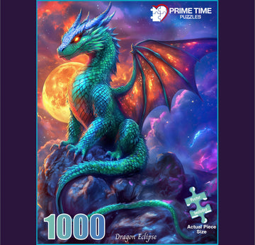 Prime Time Puzzles 1000 Piece Jigsaw Puzzle For Adults - Gothic Fantasy Dragon Under The Moonlight - Challenging Puzzle Perfect