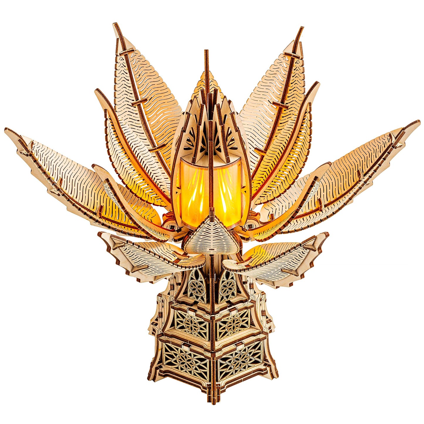 Wood Trick Fiery Bloom Luminous Led 3D Wooden Puzzles For Adults And Kids To Build - Interactive Mechanical Movement - Engineering Diy Project Mechanical 3D Puzzle Model Kits For Adults