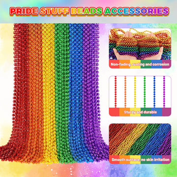 Yaxinrui 72 Pcs Pride Beads Necklaces, Lgbtq Pride Beads Stuff Accessories Metallic Rainbow Bead Necklaces For Gay Lesbian Pride