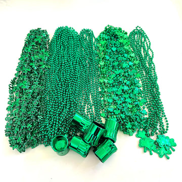 Ysppf 60 Pcs St Patrick'S Day Shamrock Beads Necklaces Green Irish Day Parade Shot Glass Bead Necklaces Party Supplies