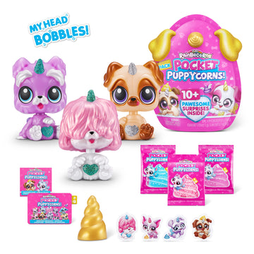 Rainbocorns Pocket Puppycorn 3 Pack - Mini Toy Dogs, Small, Pink, Cotton, Model 9284 - Perfect Gift for Girls and Birthday Celebrations