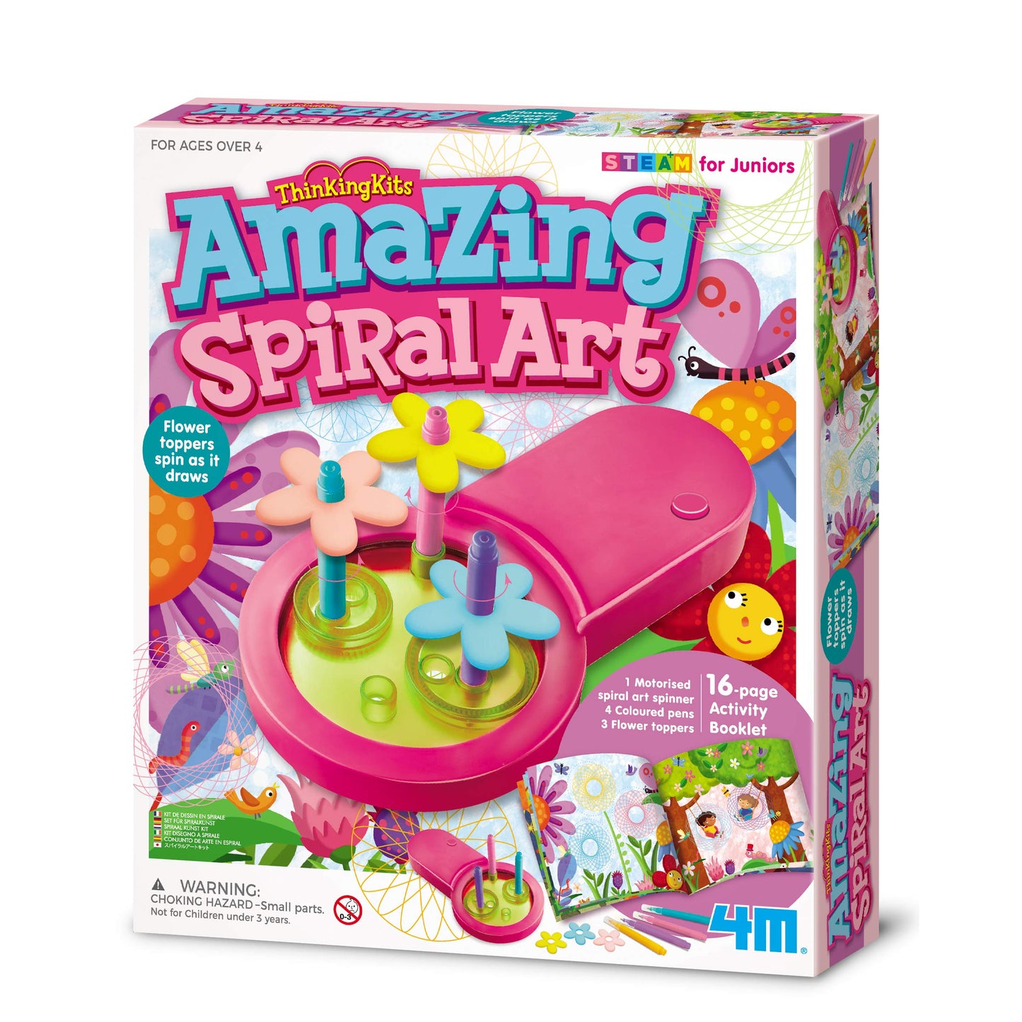 4M Toysmith, Thinking Kits Amazing Spiral Art From Steam For Juniors, Flower Toppers Spin As The Motorized Art Spinner Draws 16-