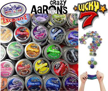 Matty's Toy Stop Crazy Aaron's Putty Mini Tins - Lucky 7 Surprise Gift Set, 7 Pack, Assorted Colors, 0.47oz Each
