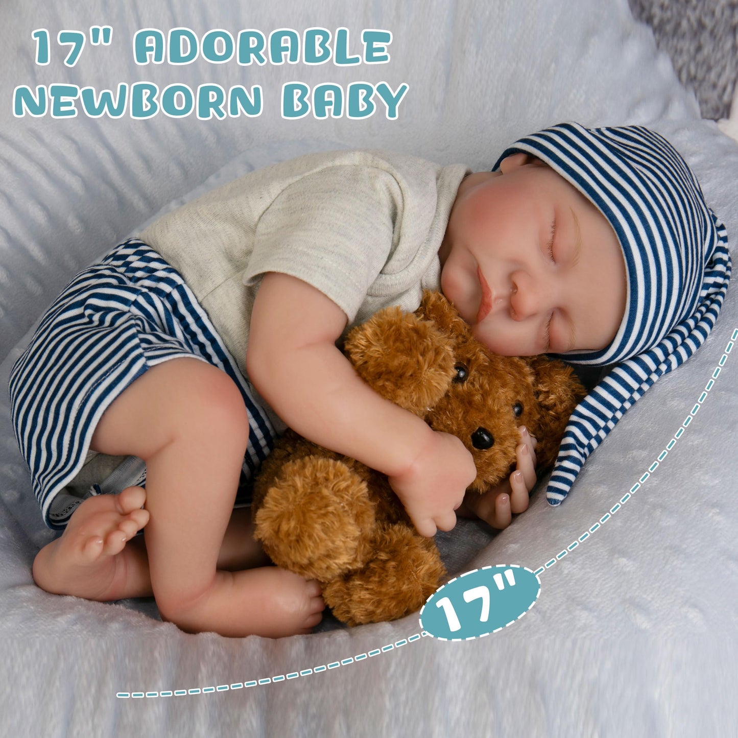 Milidool Realistic Reborn Baby Dolls Boy-17 Inch Full Body Silicone Reborn Baby Lifelike Newborn Baby Dolls Real Life Baby Dolls With Gift Box For Kids Age 3+