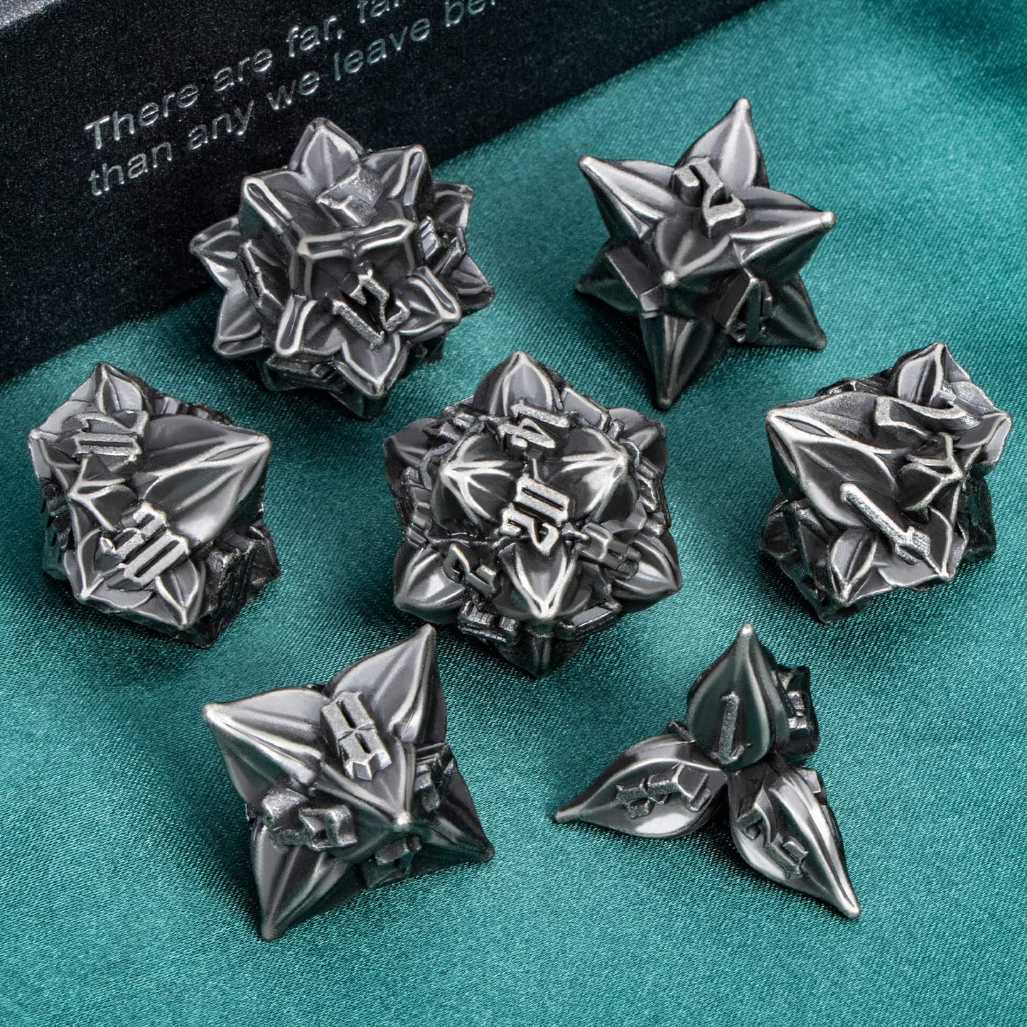 Aruohha Dnd Metal Dice Set Leaf Design Polyhedral Dice With Box, 7Pcs D And D Dice Rpg Role Playing Games D20 D12 D10 D8 D6