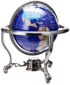 Unique Art 13-Inch Blue Lapis Gemstone Globe with Silver Tripod Stand - Model 220-GT-BLUE-SILVER
