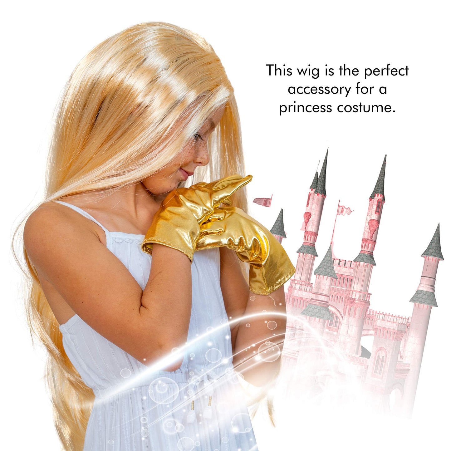 Skeleteen Long Blond Princess Wig - Blonde Kids Pretend Play Costume Accessories Princess Wigs For Children