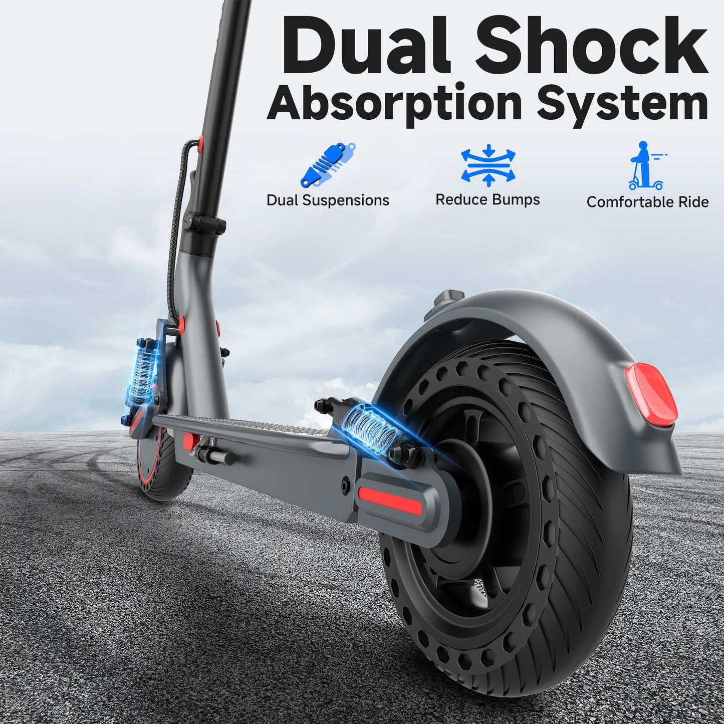 Electric Scooter E Scooter 500W Powerful Motor 10 Solid Tires 22Mph Max Speed 22-25 Miles Long Range Foldable Commute Scooter for mature-themeds with Dual Shock Suspensions and APP Control