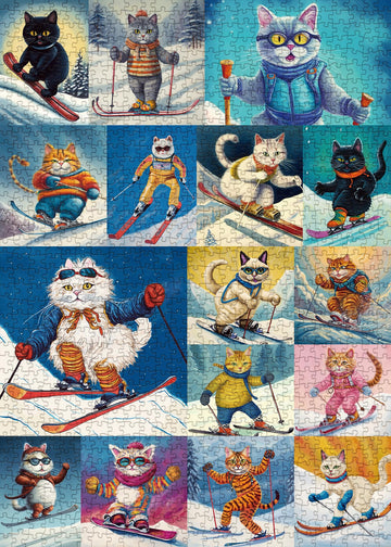 Cat Puzzles For Adults 1000 Pieces And Up, Pickforu Funny Puzzles Collection Kitten Skiing Poster, Vintage Animal Puzzle For Cat Lover