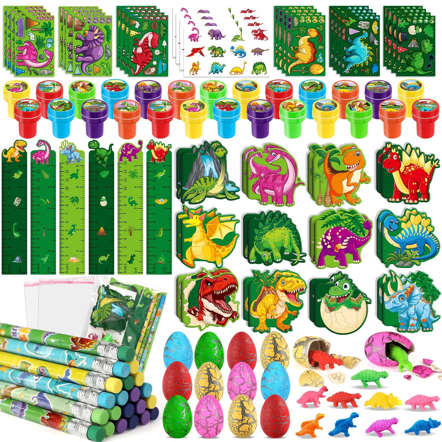 BenLouis 96Pcs Dinosaur Party Favors Dino Theme School Stationery Set Bulk for Kids Jurassic Birthday Party Goodie Bag Stuffers