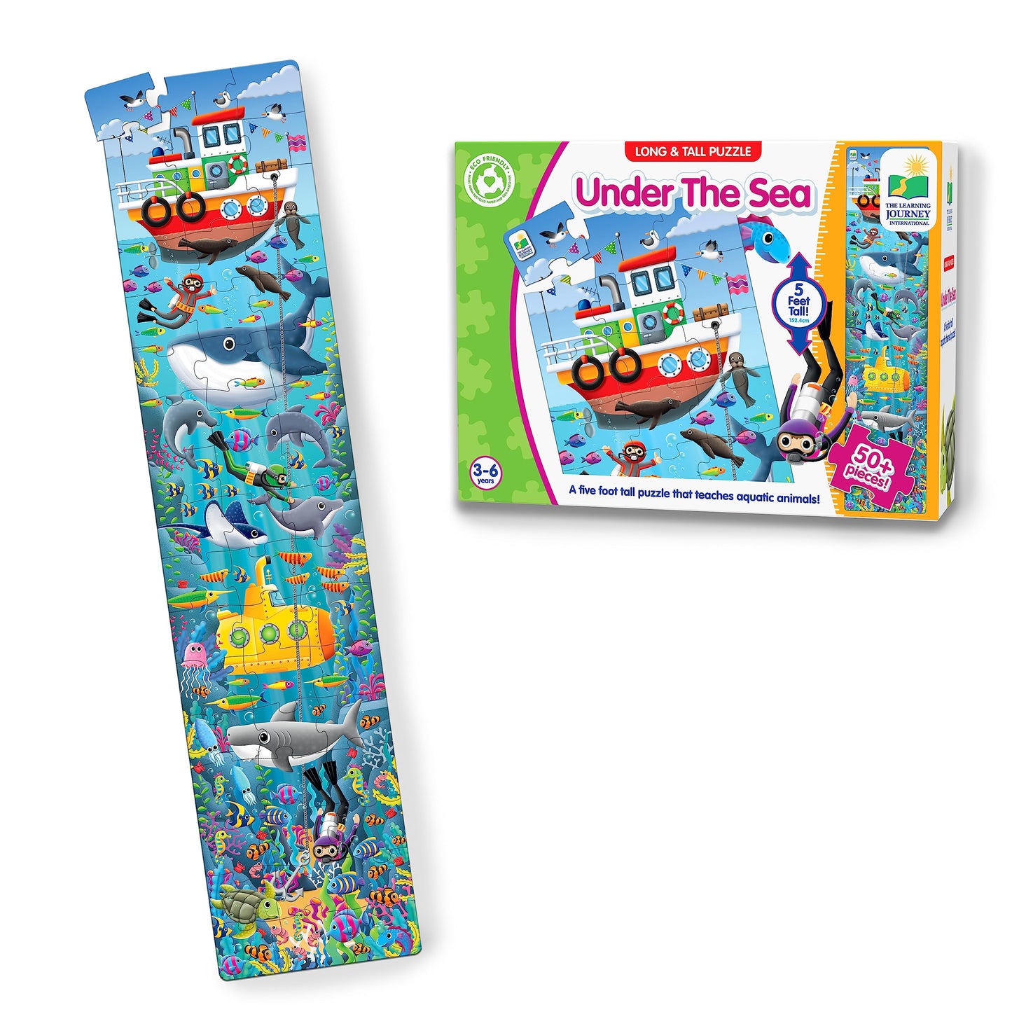 Learning Journey International Long and Tall Puzzles- Under The Sea - 51 Piece, 5-Foot-Long Preschool STEM Puzzle - Educational