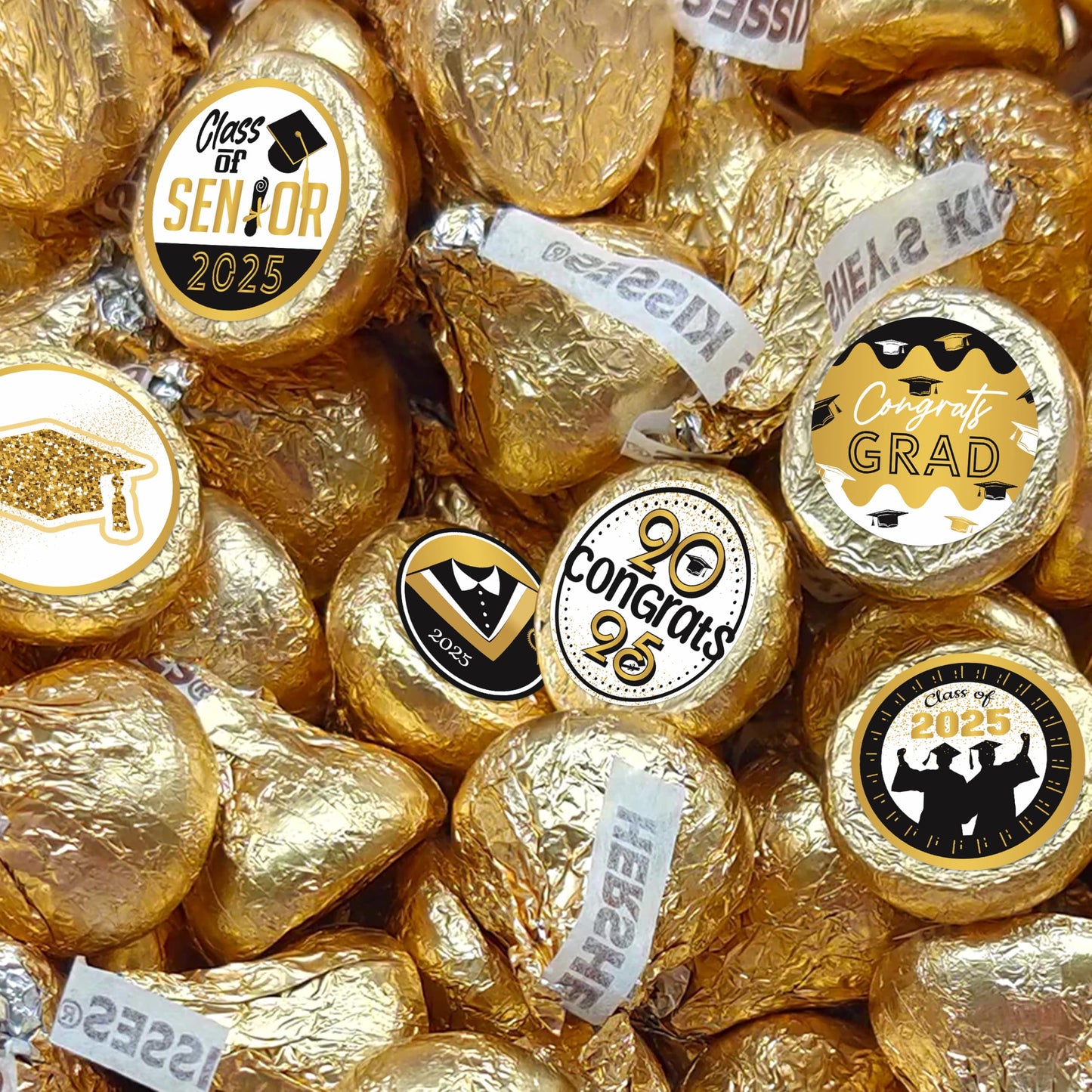 Gold and Black Graduation Party Favors Stickers for Chocolate Kisses, Congrats Grad Stickers Graduation Candy Stickers,Class of