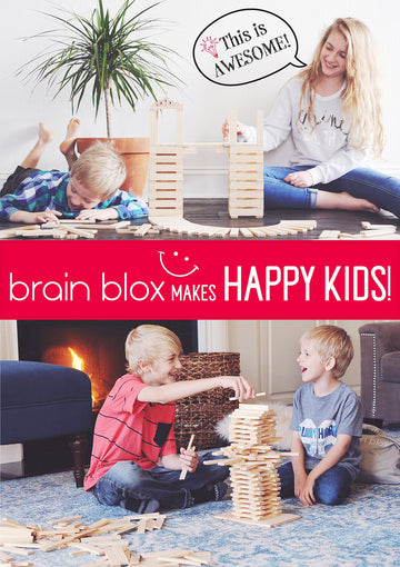 Brain Blox 300 Natural Wooden Blocks - Montessori STEM Building Set for Kids Ages 4-8 - Hands-on Learning & Architecture