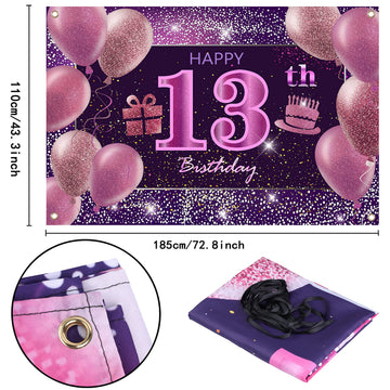 13Th Birthday Decorations For Girls Happy Birthday Banner Pink Decorations For A Party Birthday Backdrop For Women