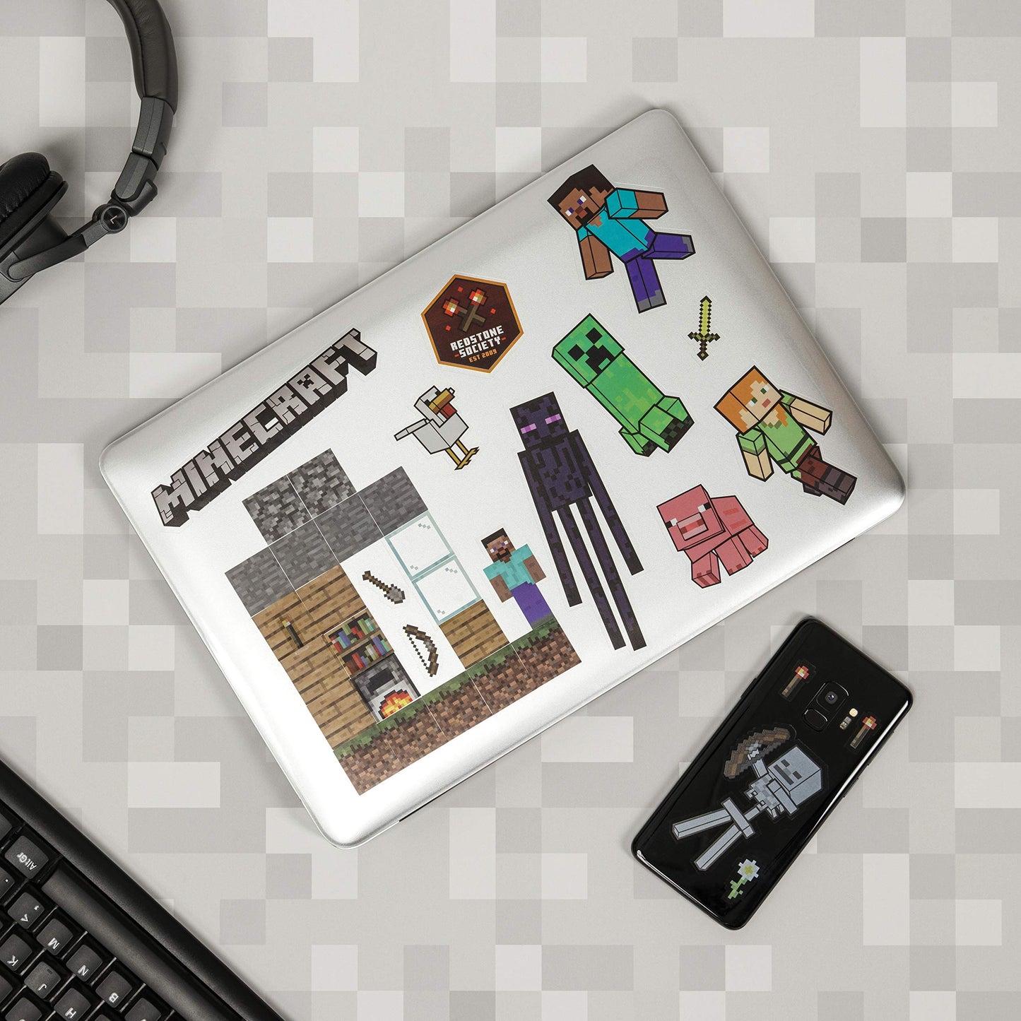 Paladone Minecraft Gadget Decals - 4 Sheets Removable Vinyl Stickers, Heavy-Duty Material, Model PP7302MCF