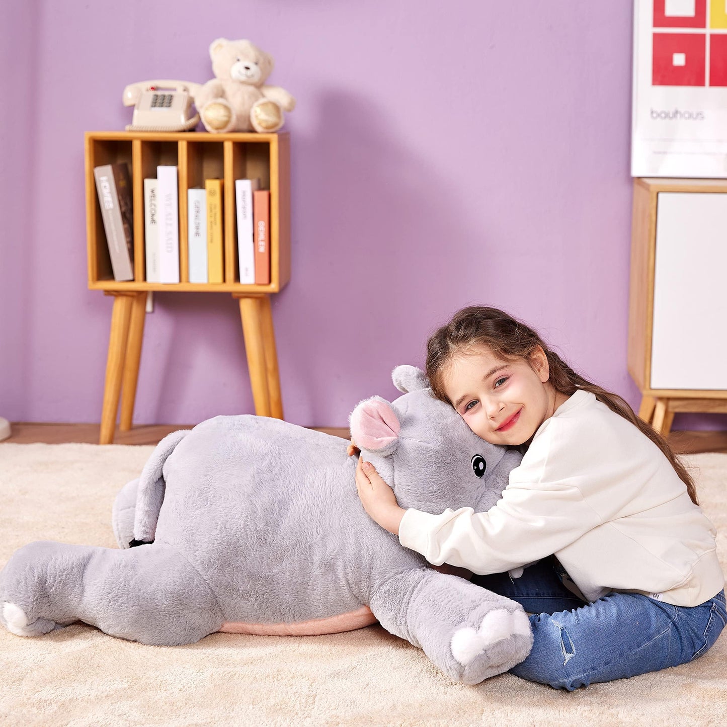 Ikasa Giant Hippo Stuffed Animal Plush Toy,Large Hippopotamus Cute 30' Jumbo Soft Toys,Huge Big Size Plushy Fluffy Fat Plushie,Gifts For Kids