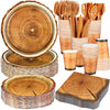 Durony 350 Pieces Camping Wood Grain Slice Tableware Set Rustic Camo Hunter Plates Napkins Cups Cutlery Hunting Birthday Party D