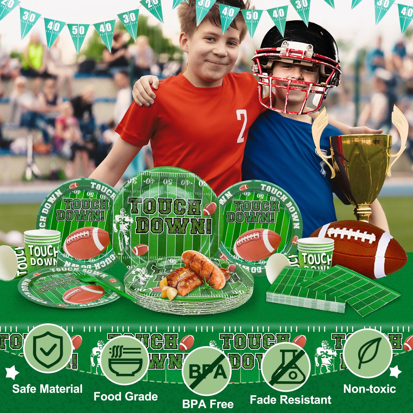 Lmjunzz 121Pcs Super Bowl Football Party Supplies Set, Serves 30 Guests Including Football Paper Plates, Dessert Plates, Napkins