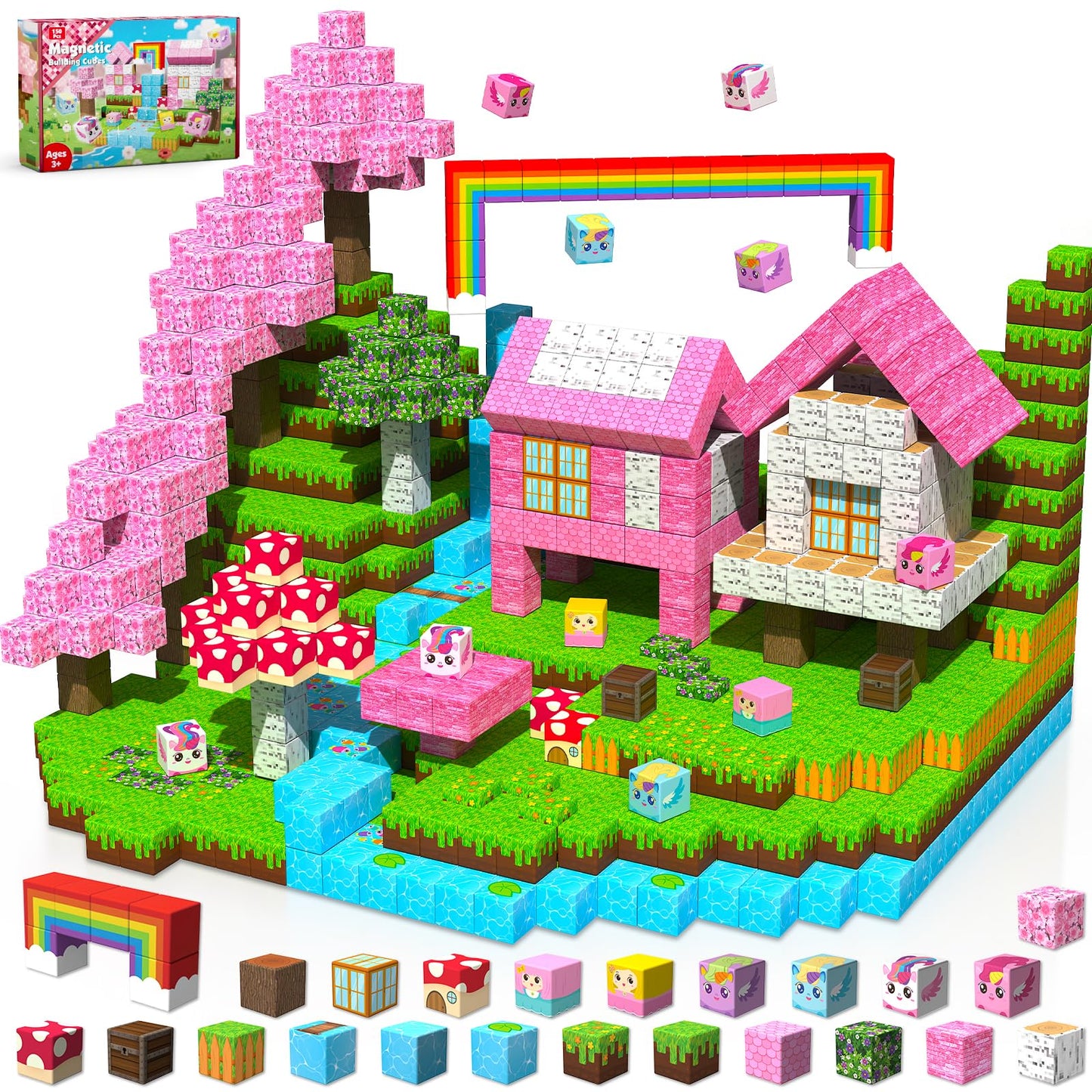 Annexfun Magnetic Blocks - 150PCS Building Blocks Unicorn Cubes - Toys for Montessori Toddler Christmas Birthday Gifts - STEM Se
