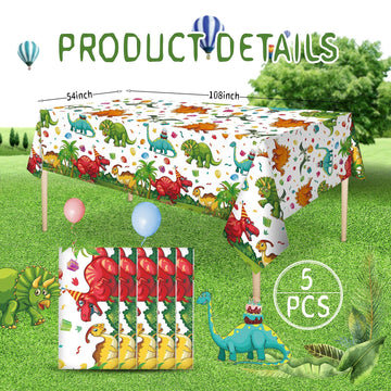 Tegeme 5 Pcs Dinosaur Plastic Tablecloth Dinosaur Party Table Cover 54 x 108 Inch Disposable Waterproof Dino Print Table Cloth f