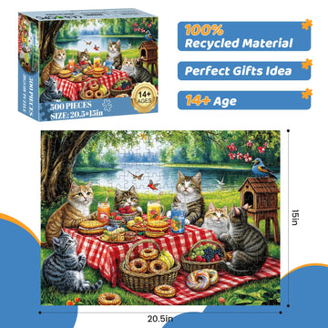 500 Piece Puzzles For Adults, Cat Family Dinner Large Piece Jigsaw Puzzle For Adults Kids Seniors,Recycled Cardboard Puzzle 500 Piece,Family Activity Great Gift For Family Friends 20.5 * 15 In