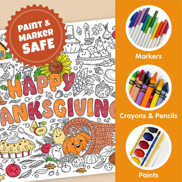 KangaToys Giant Thanksgiving Coloring Activity Poster for Families - 30 x 72 inches Table Size Jumbo Banner for Holiday Family G