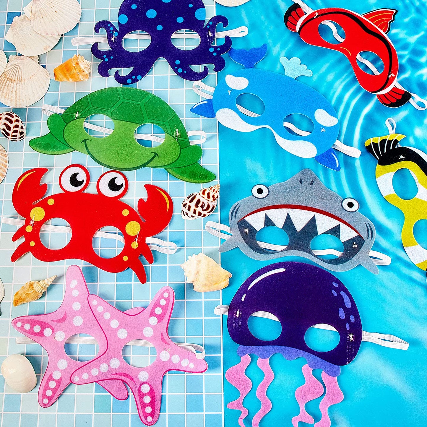 Ocean Animals Felt Masks Sea Animal Masks for Under The Ocean Themed Birthday Halloween Masks Dress Up Costume Party Supplies (3