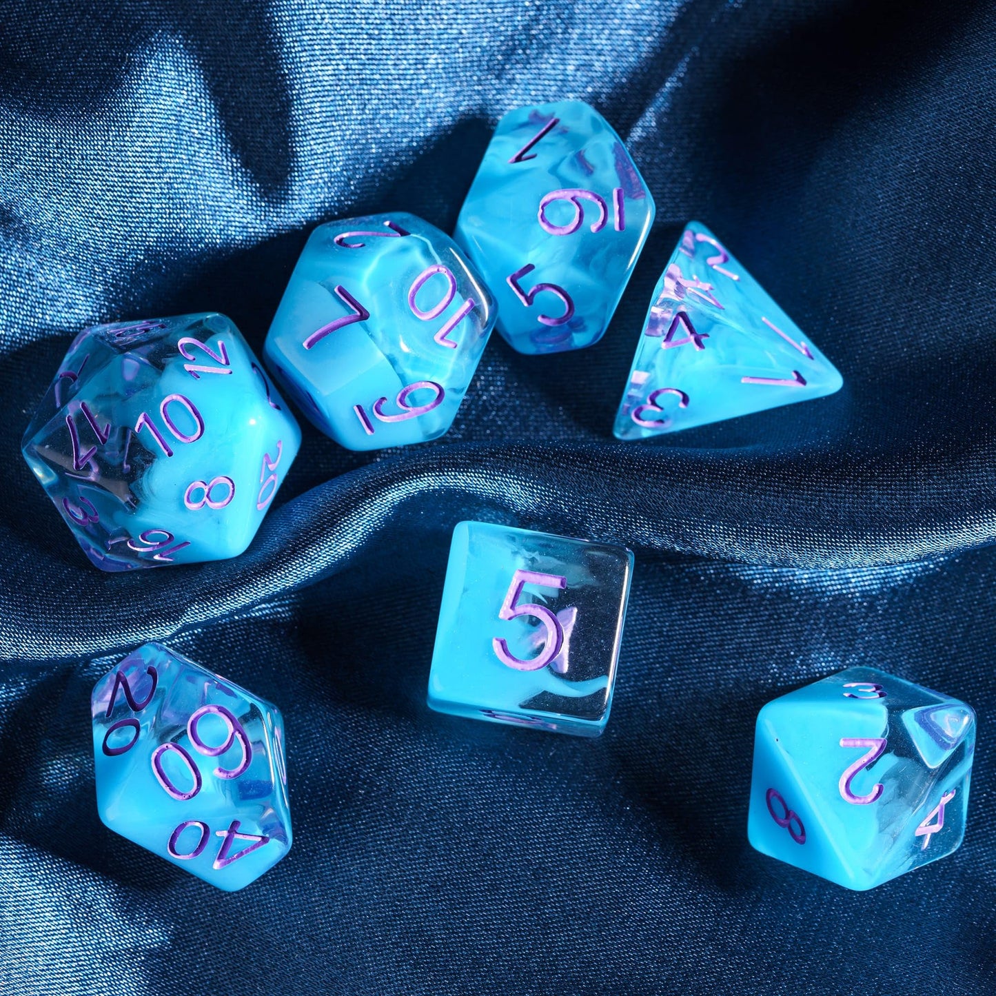 HDdais Polyhedral DND Dice Set 7PCS RPG D&D for MTG Dungeons and Dragons Role Playing Game and Other Tabletop Game(Cyan)