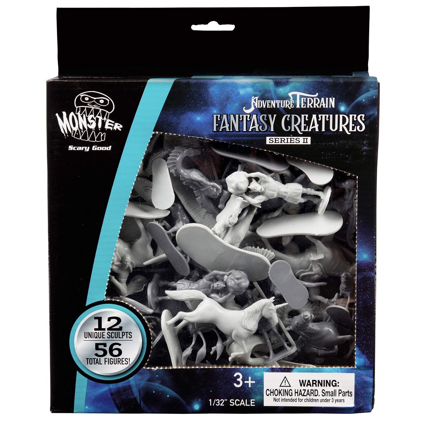 Fantasy Creatures Mini Rpg Action Figures- 56 Monster Miniatures W 12 Difft Sculpts- Large Direwolfs Cyclops Dragons Phoenix & More- 1/32Nd Scale, Fully Dungeon Paintable- Compatible W Dnd Pathfinder